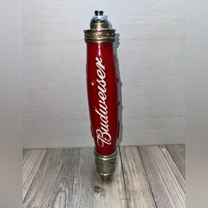 Budweiser Large Red Beer Tap Handle Raised Letters Signature Emboss Man Cave